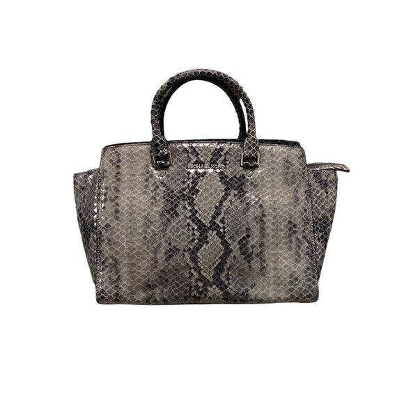 NWT Michael Kors Selma Large Satchel Genuine Leather DK Slate Snake Print New - Picture 9 of 13